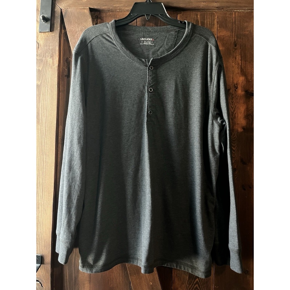 Untuckit Albarino T- Shirt Men XXL Henley LS Pullover Gray Cotton Blend Comfy
